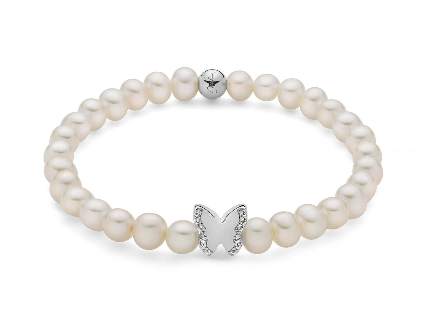 Bracciale di perle Oriente con elastico e farfalla in argento Miluna