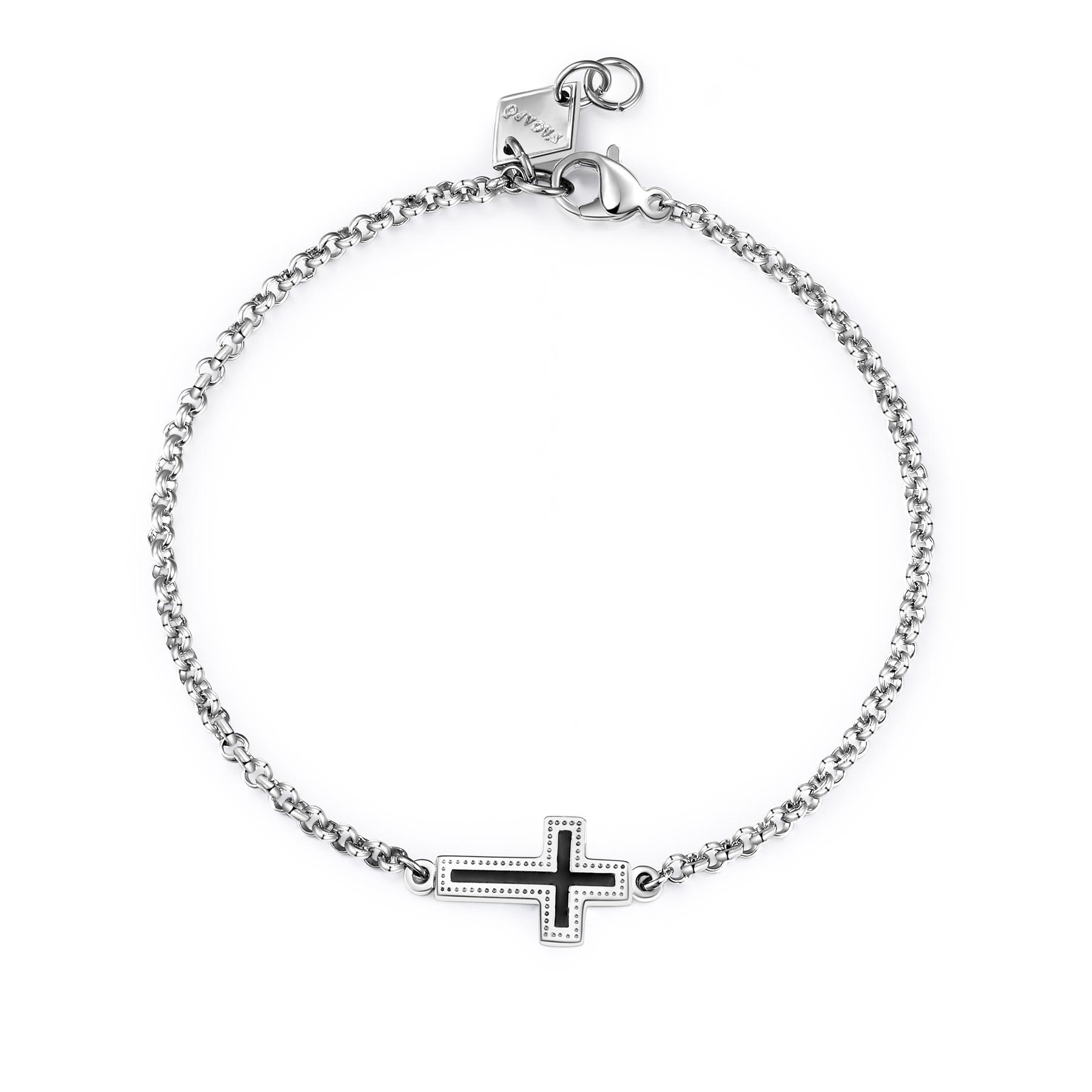 S'Agapò - Bracciale CHARISMA in acciaio con croce e smalto nero