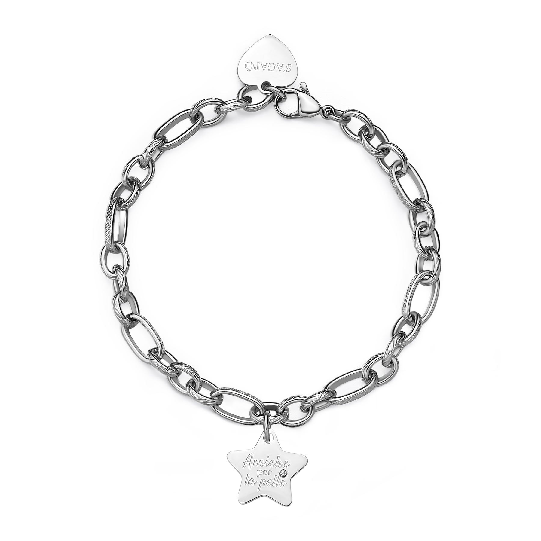 S'Agapò - Bracciale BE MY FAMILY in acciaio, stella e cristalli