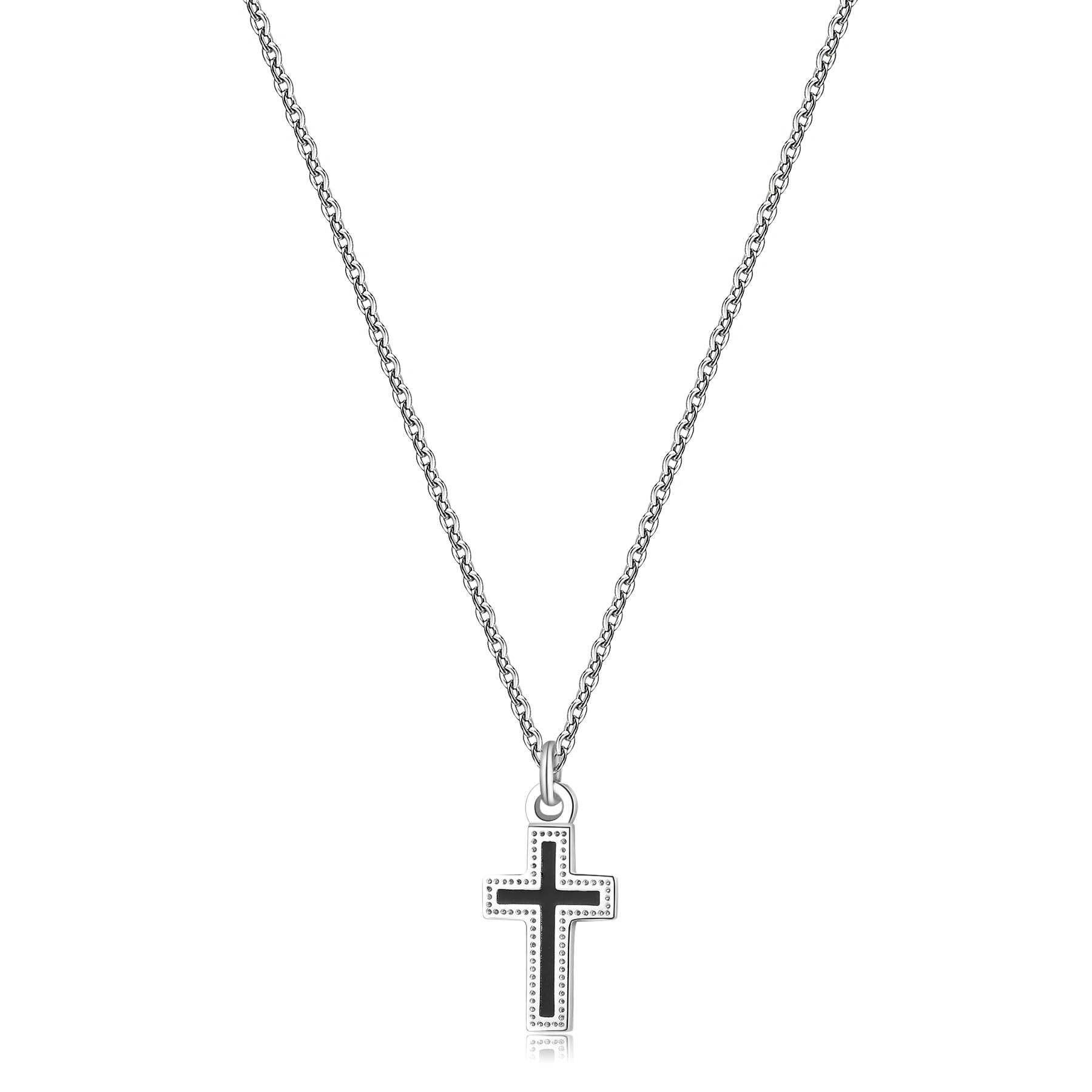 S'Agapò - Collana CHARISMA in acciaio con croece e smalto nero