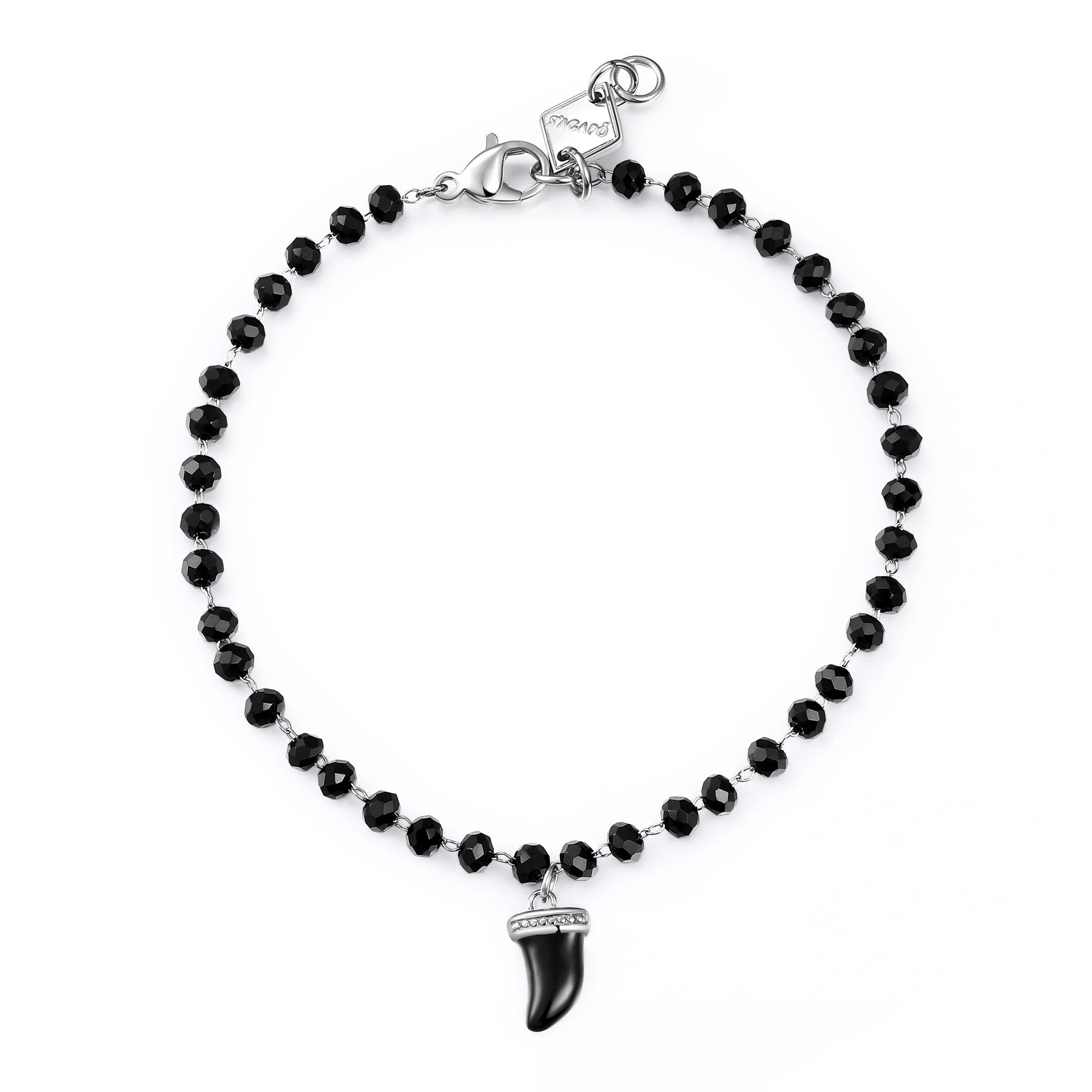 S'Agapò - Bracciale CHARISMA in acciaio vetro nero con dente di squalo