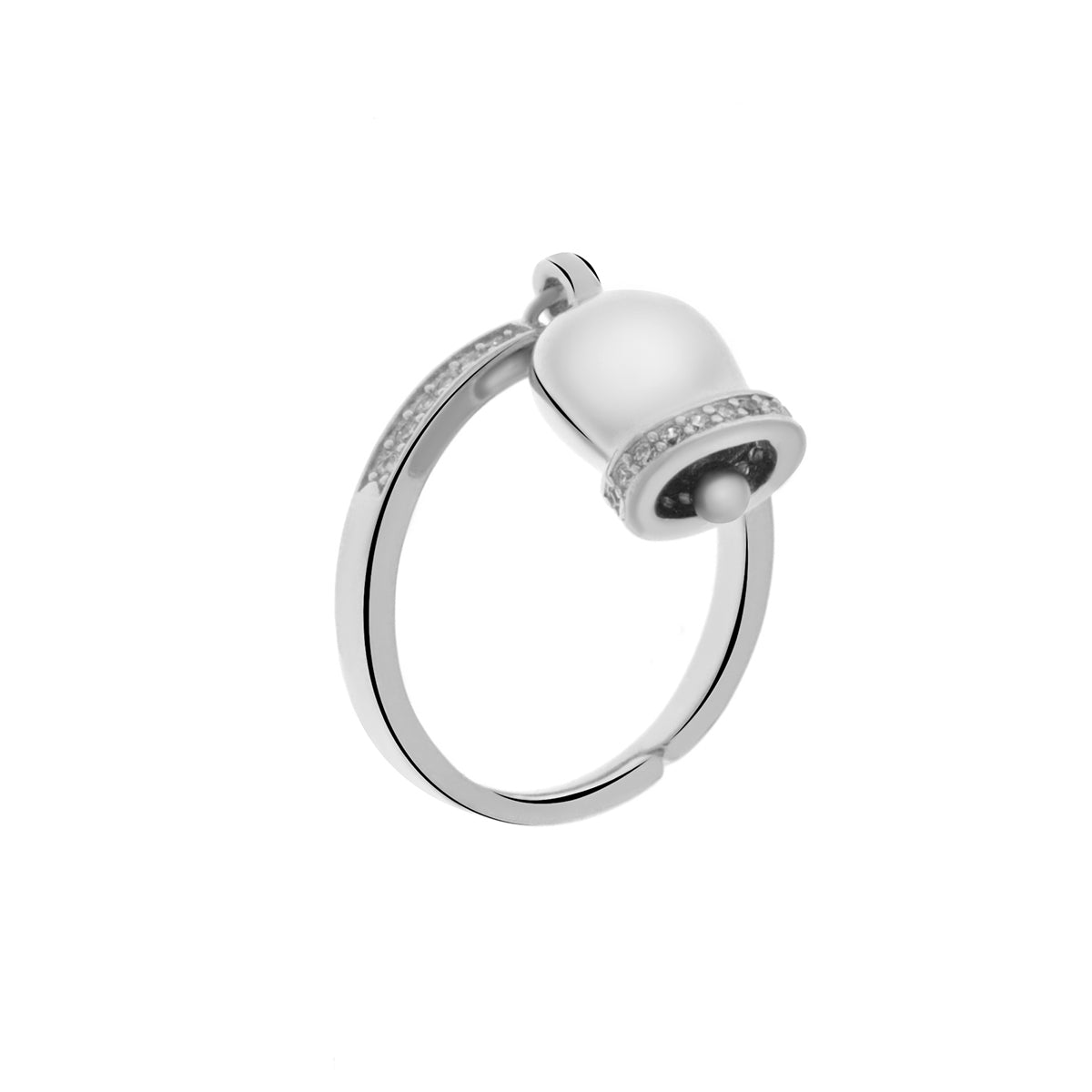 amo capri - Anello in Argento 925 con campanella portafortuna impreziosita da zirconi bianchi