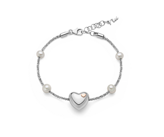 Miluna - Bracciale argento e perle con centrale a cuore