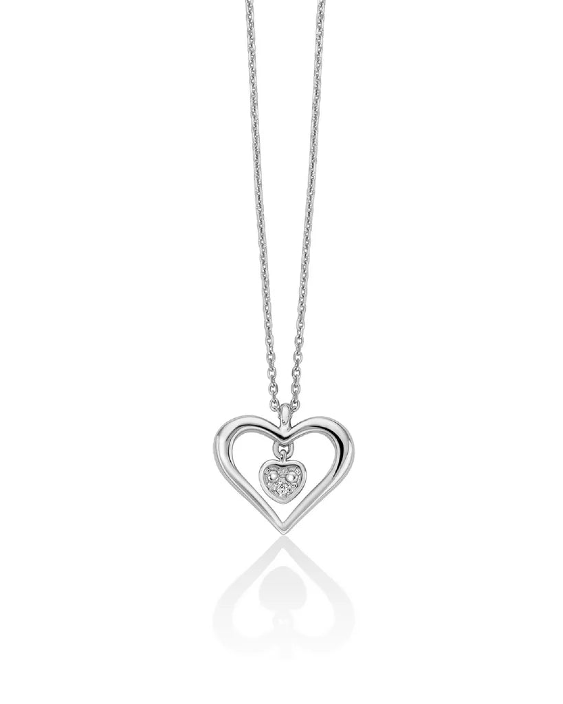 MILUNA Collana da donna Miluna Diamanti 375 in oro bianco 9kt con cuore e diamante centrale di 0,0028ct CLD4670X