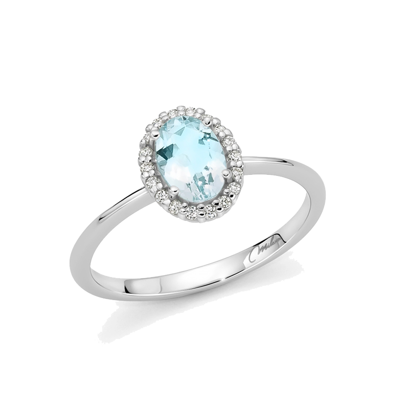 Miluna - anello con acqua marina e corona di diamanti