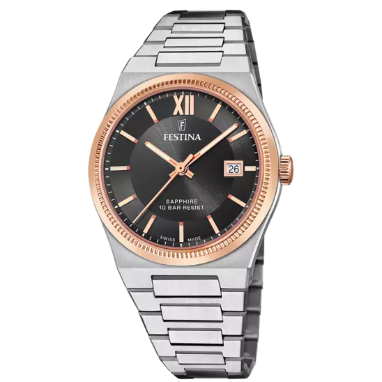 OROLOGIO FESTINA SWISS SWISS MADE F20036/3 NERO CINGHIA ACCIAIO INOSSIDABILE 316L, UOMO