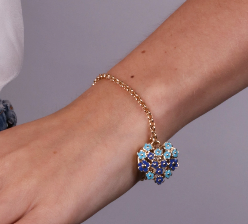 amo capri - Bracciale in Metallo cuore impreziosito da fiori blu