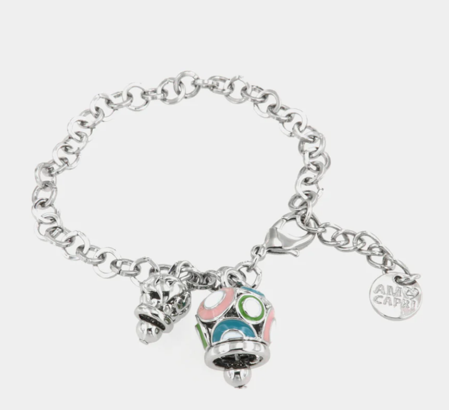 amo capri - Bracciale in Metallo con campana colorata e piccola campanella con cuori