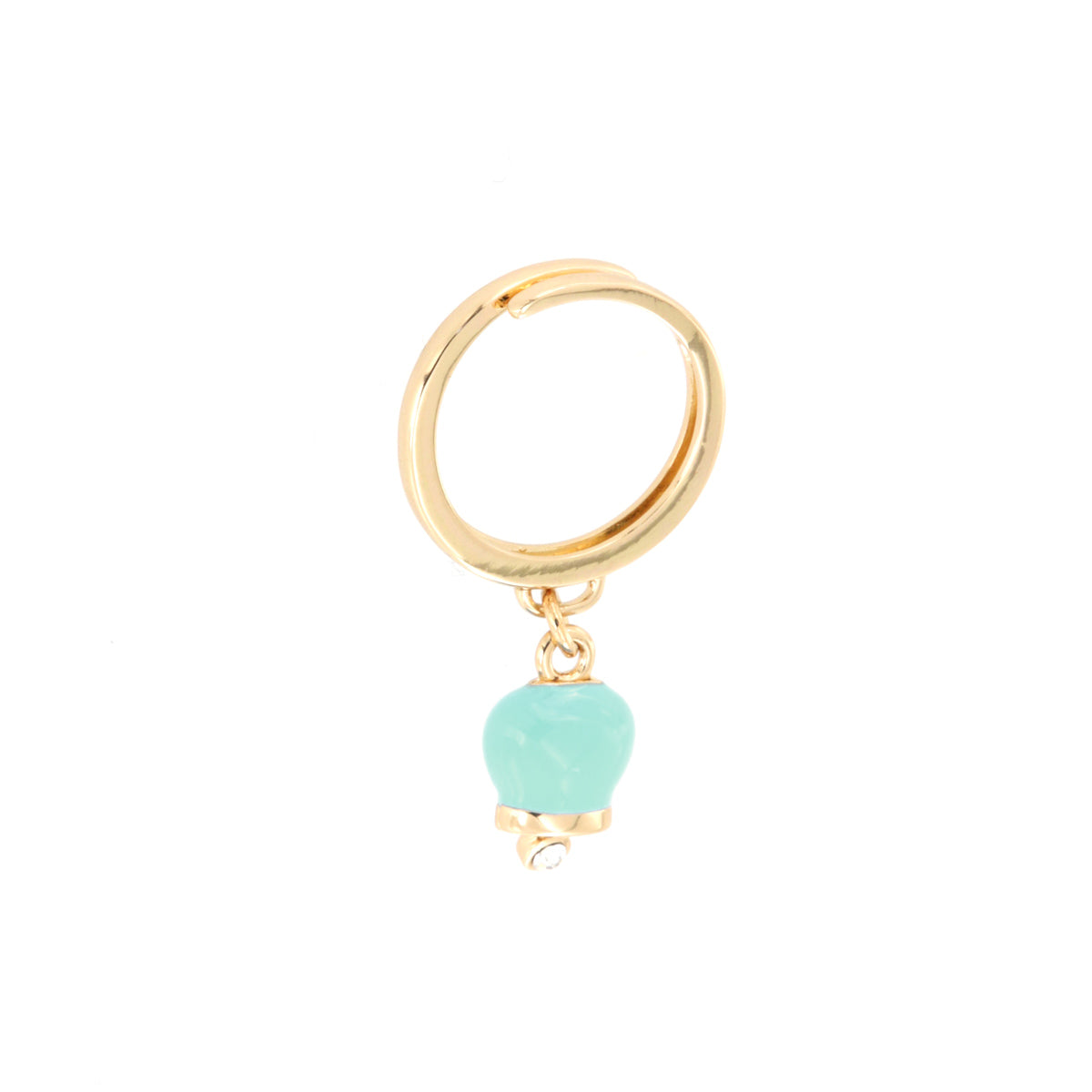 amo capri - Anello in Metallo con campanella portafortuna pendente, impreziosita da smalto verde e punto luce