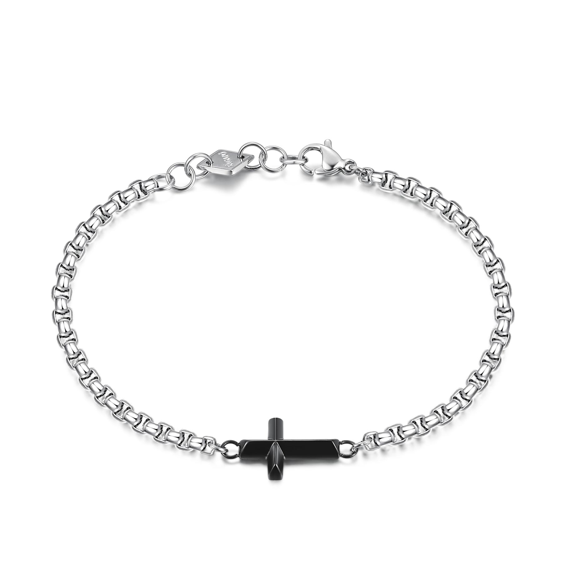 S'Agapò - Bracciale INDIE in acciaio con croce in pvd nero