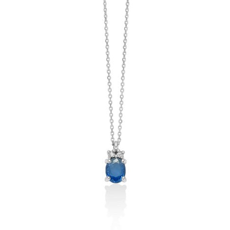 Miluna Collana Miluna Oro Bianco 9kt Zaffiro 0,42 Ct E Diamanti CLD4661X
