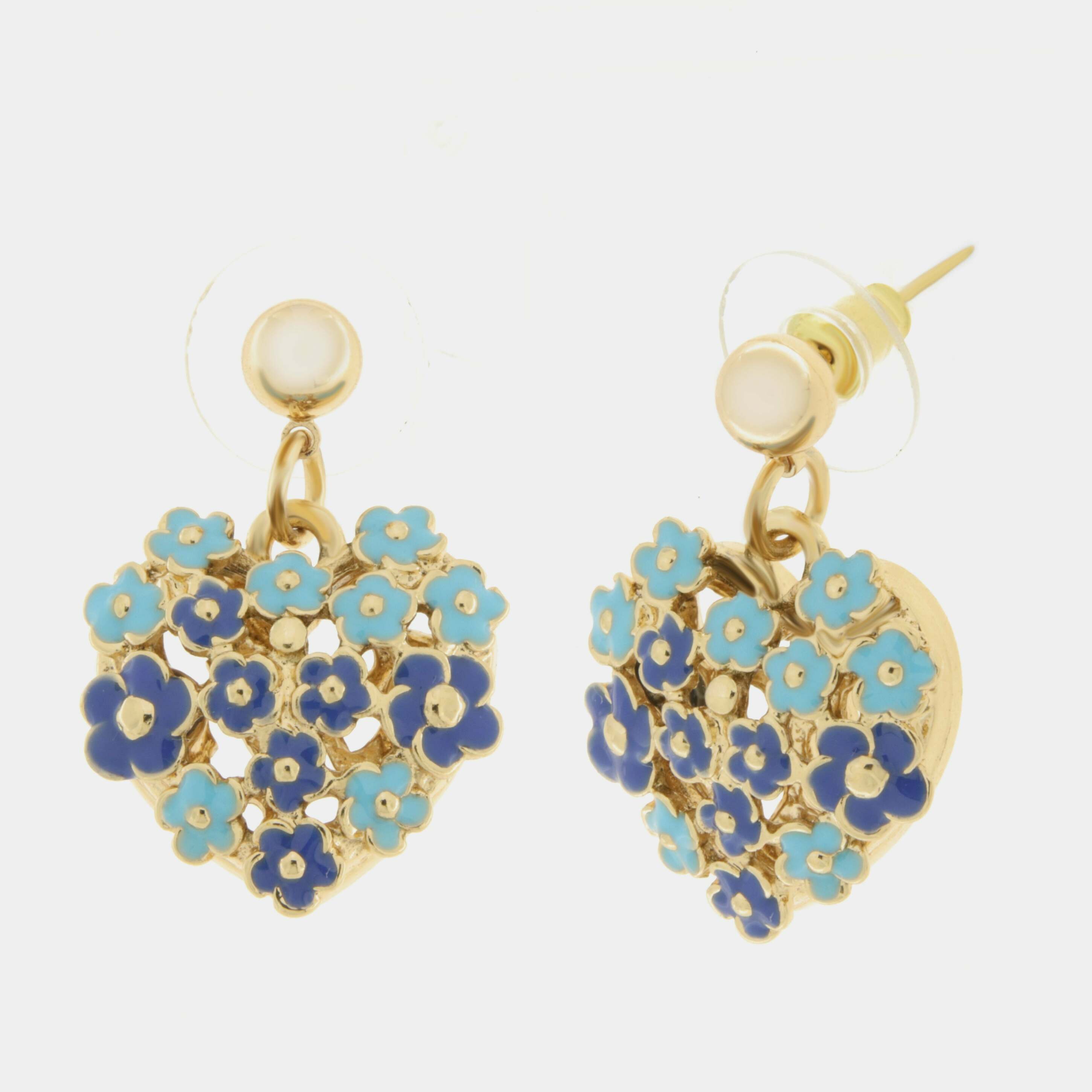 amo capri - Collana in Metallo cuore impreziosito da fiori blu