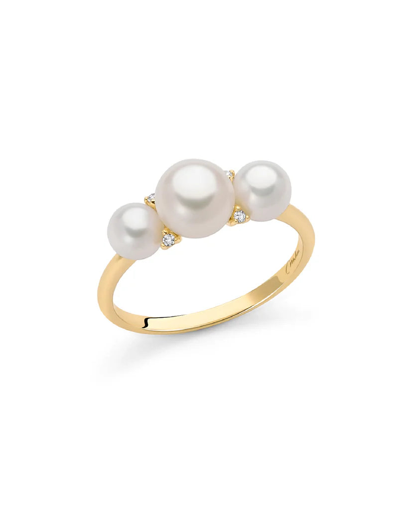 MILUNA Anello da donna Miluna Perle 375 in oro giallo 9kt con 4 diamanti 0,0192ct e perle di diverse dimensioni PLI1691X