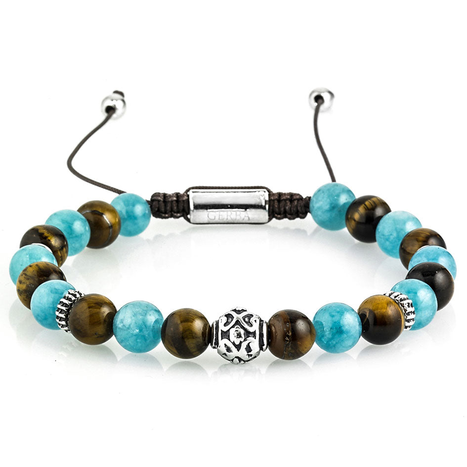 Bracciale Da Uomo Blue Earth argento occhio di tigre angelite