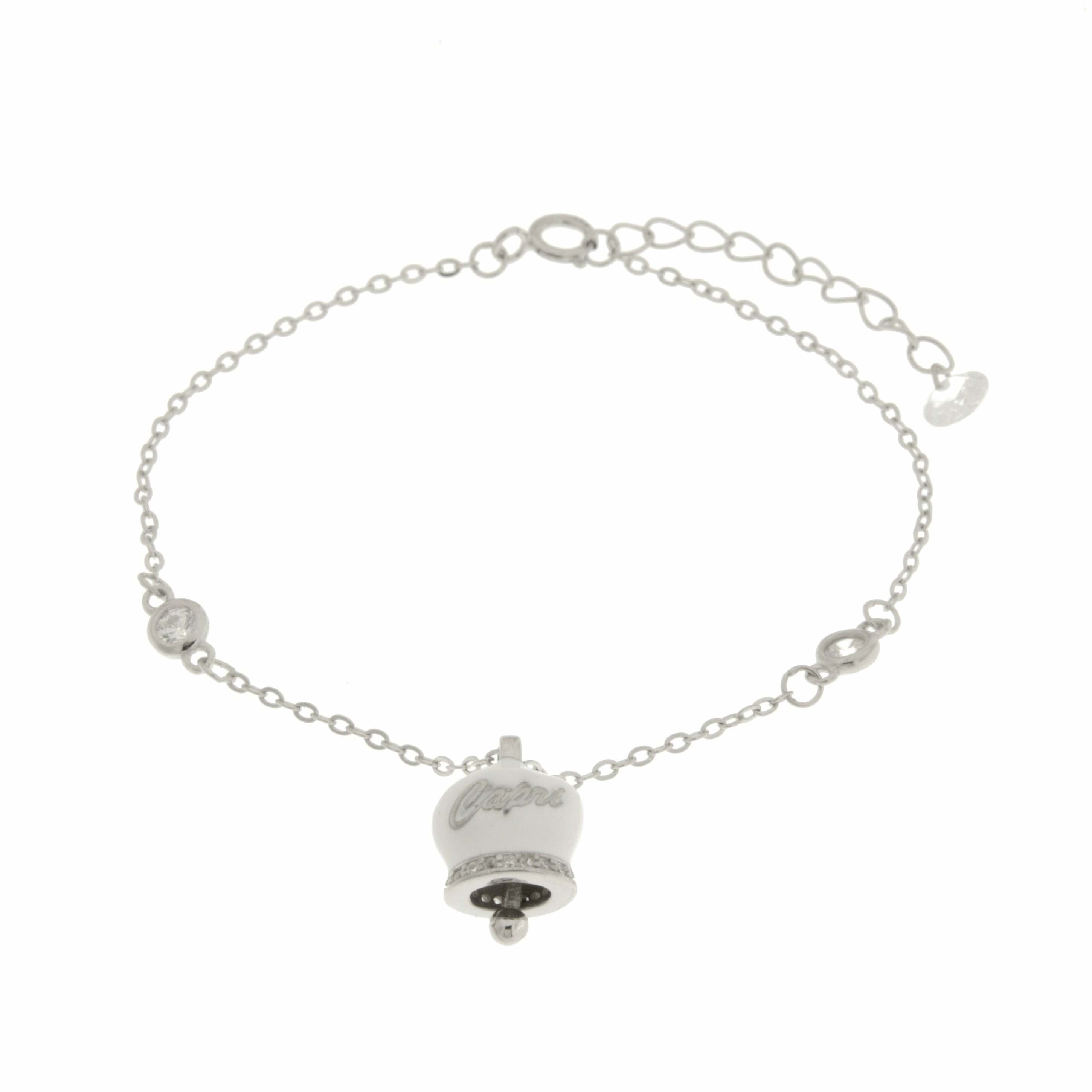 amo capri - Bracciale in Argento 925 con campanella bianca Capri e zirconi
