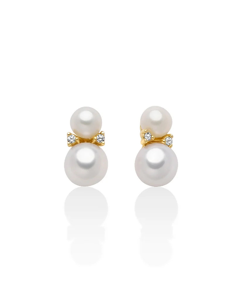 MILUNA Orecchini a lobo da donna Miluna Perle 375 in oro giallo 9kt con 4 diamanti 0,0132ct e perle di diverse dimensioni PER2729X
