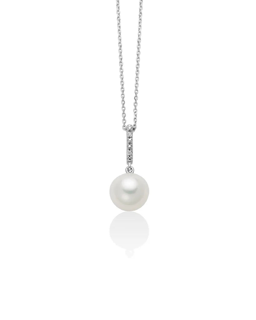 MILUNA Collana girocollo da donna Miluna Perle 375 in oro bianco 9kt con due diamanti 0,0056ct e perla di 7/7,5 PCL6516X