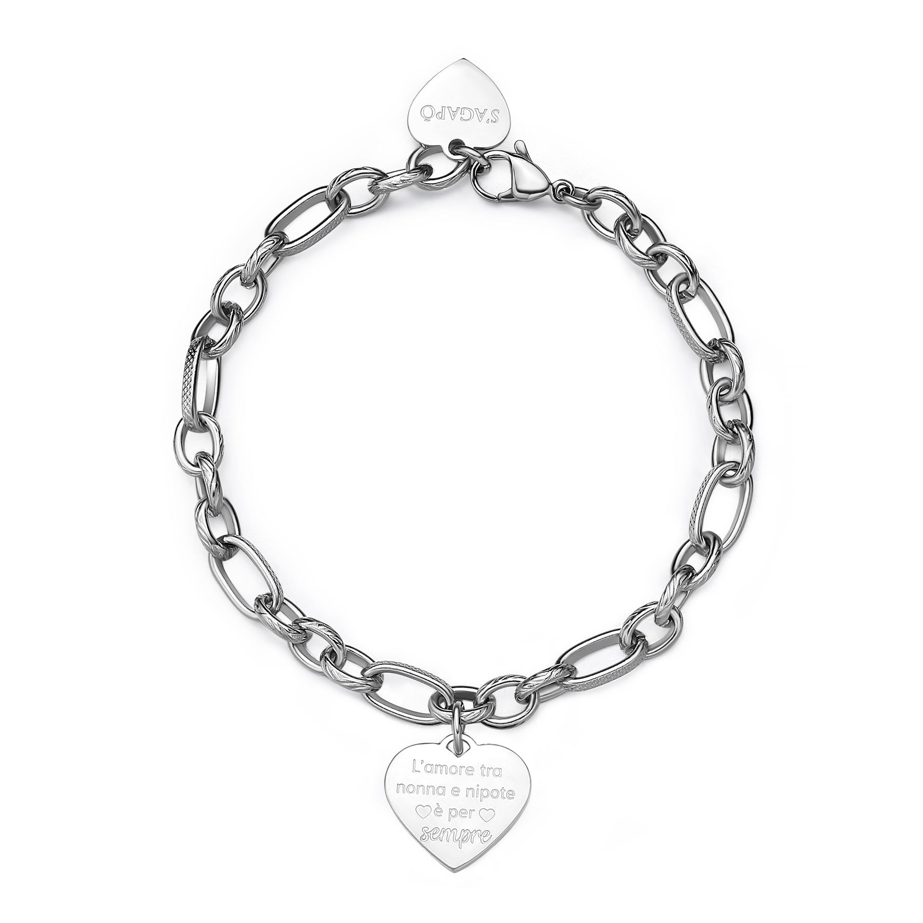 S'Agapò - Bracciale BE MY FAMILY in acciaio, cuore e scritta