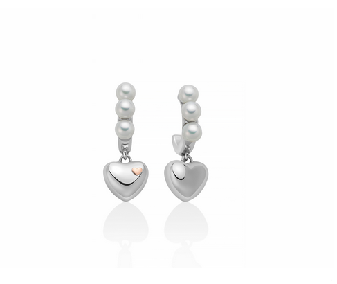 Miluna - Orecchini in argento a cerchio con perle e cuore pendente