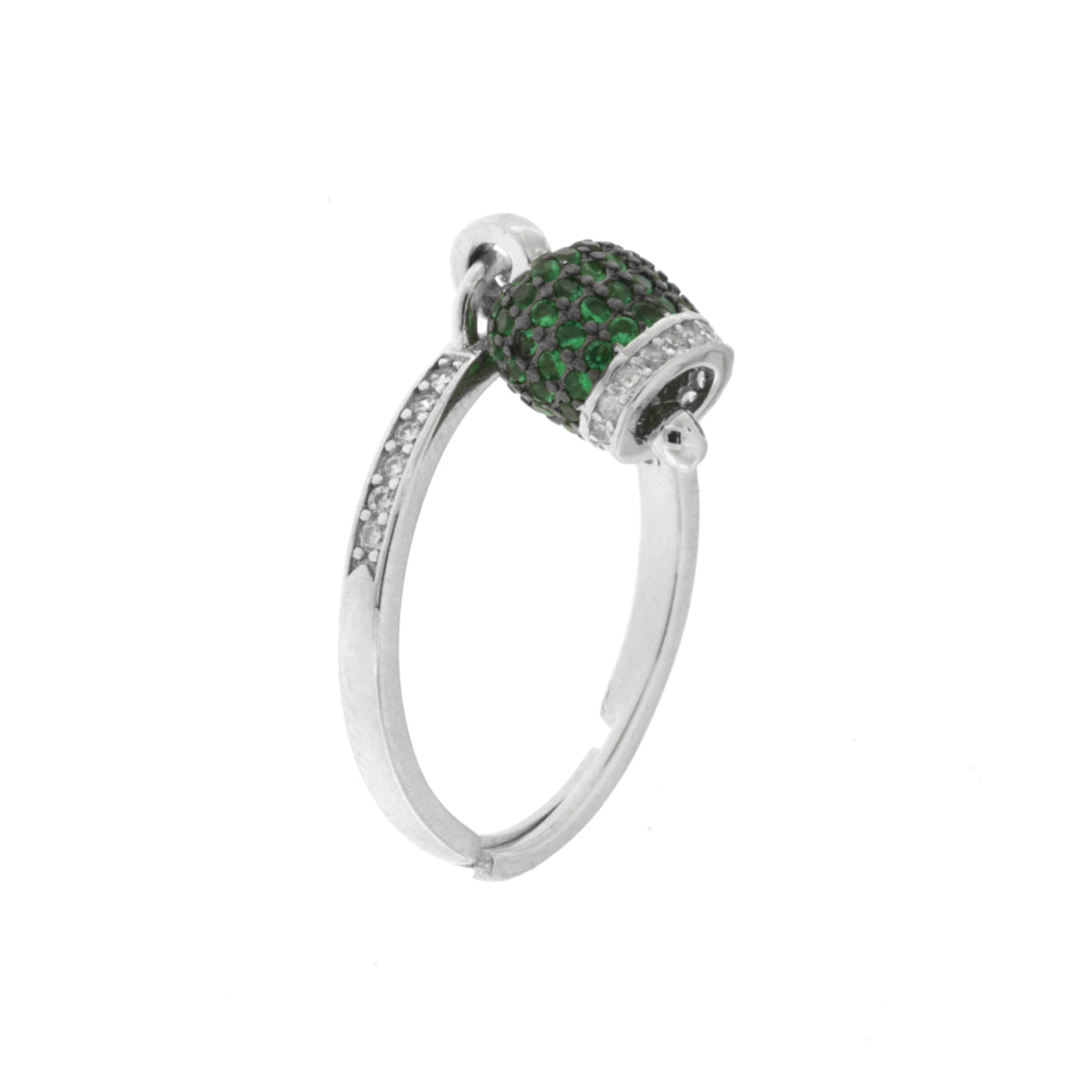 amo capri - Anello in Argento 925 campanella portafortuna impreziosito da zirconi verdi