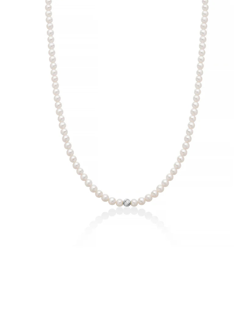 MILUNA Collana girocollo da donna Miluna Perle 375 con filo di perle 4/4,5 e boule in oro bianco 9kt PCL6535BX
