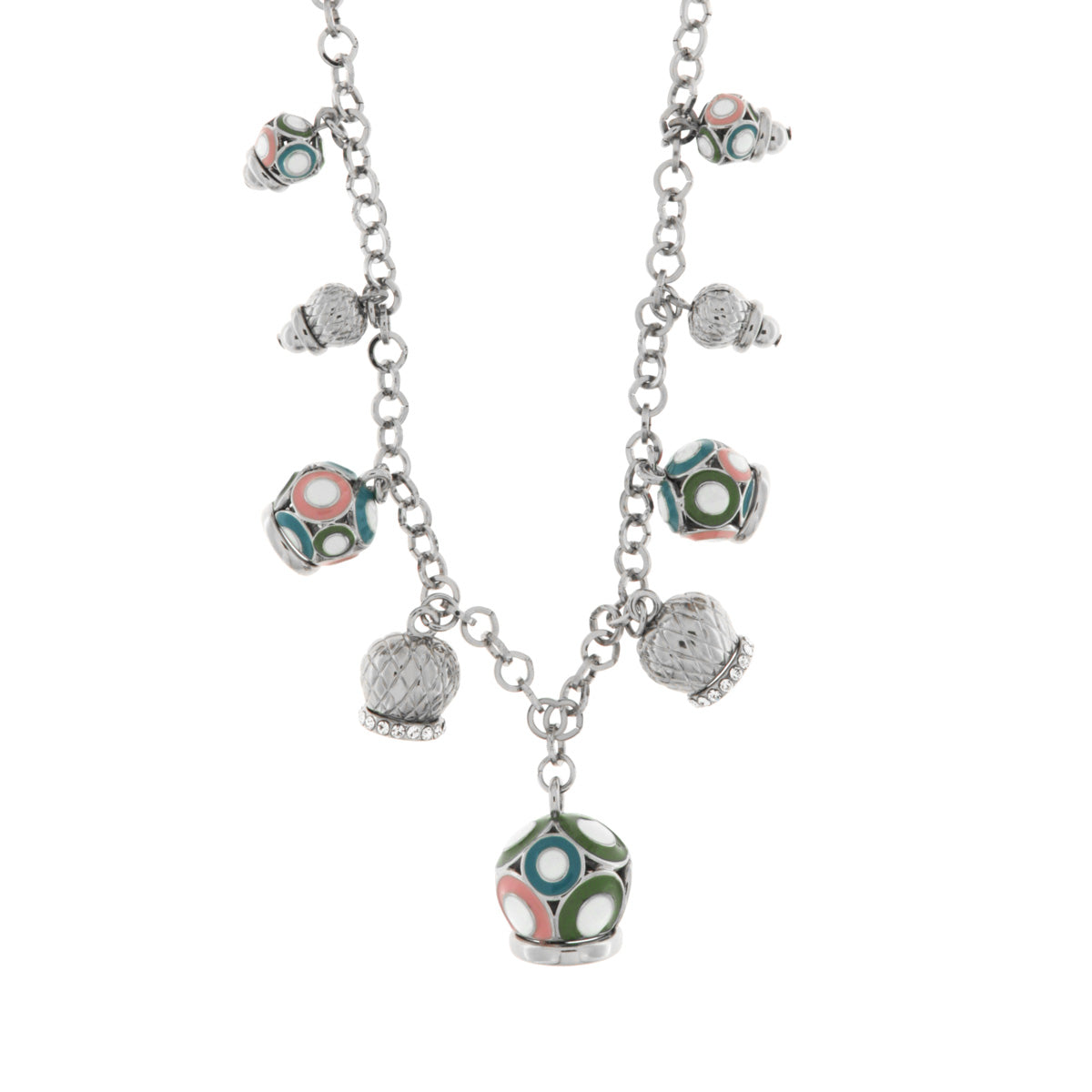 amo capri - Collana in Metallo con campane pendenti colorati e cristalli bianchi