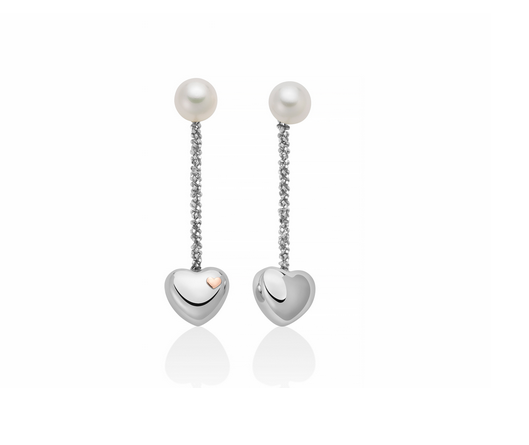 Miluna - orecchini argento, perle Oriente e cuore pendente