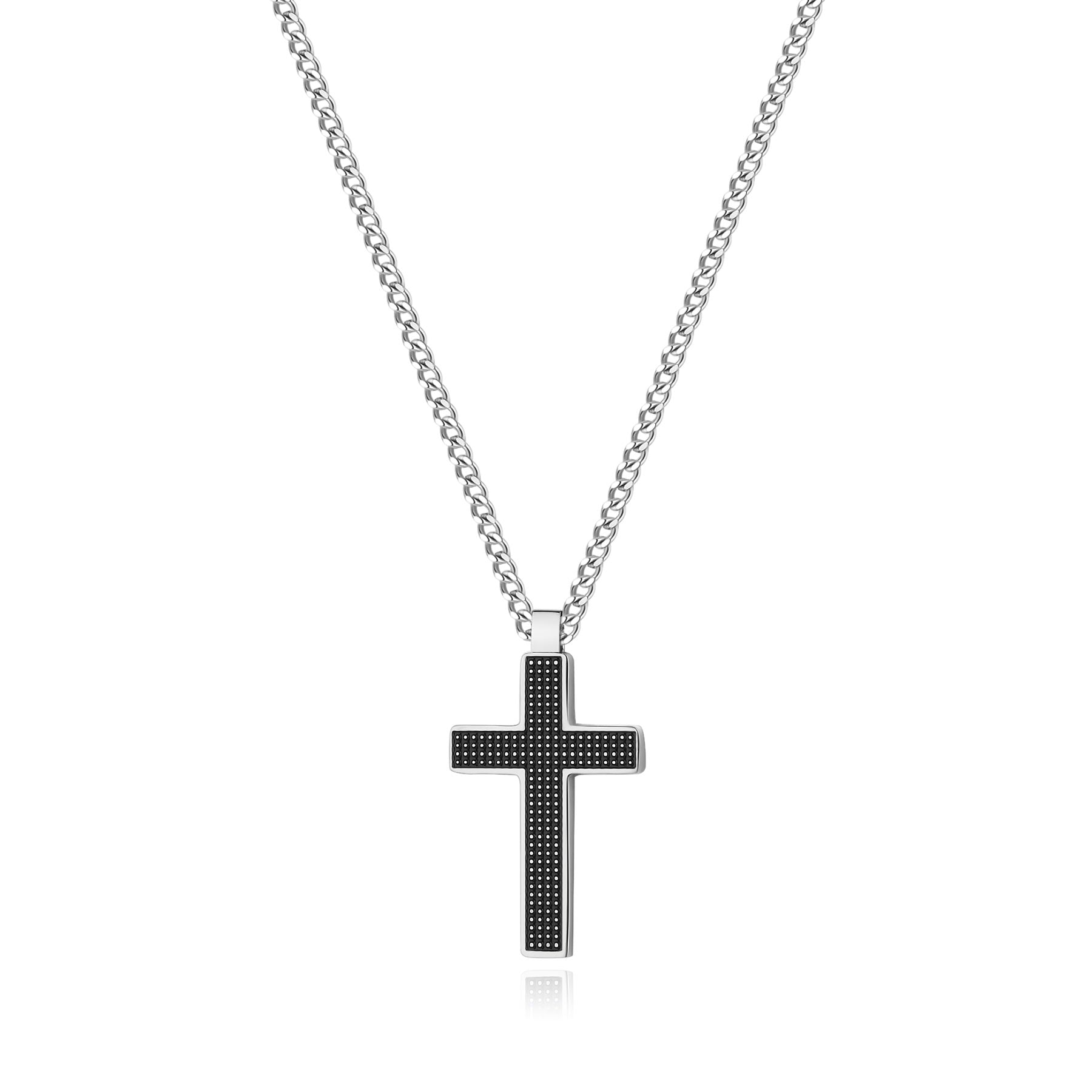 S'Agapò - Collana PROUD in acciaio con croce incisa e smalto nero