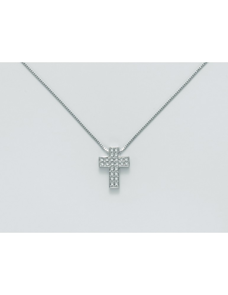 COLLANA MILUNA - CROCE ORO BIANCO E DIAMANTI