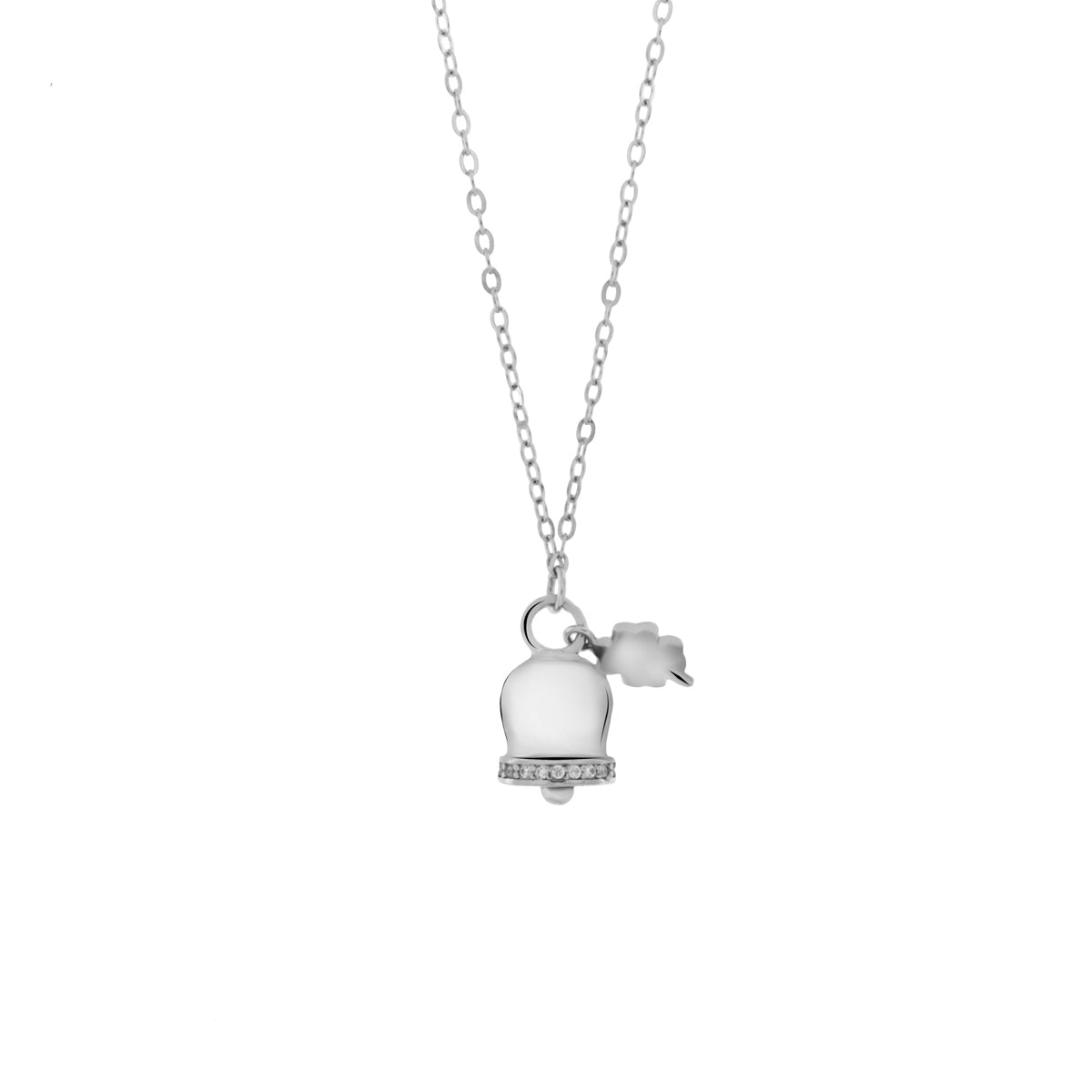 amo capri - Collana in Argento 925 con campanella a ciondolo e quadrifoglio