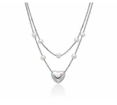 Miluna - Collana a due fili con perle e cuore centrale