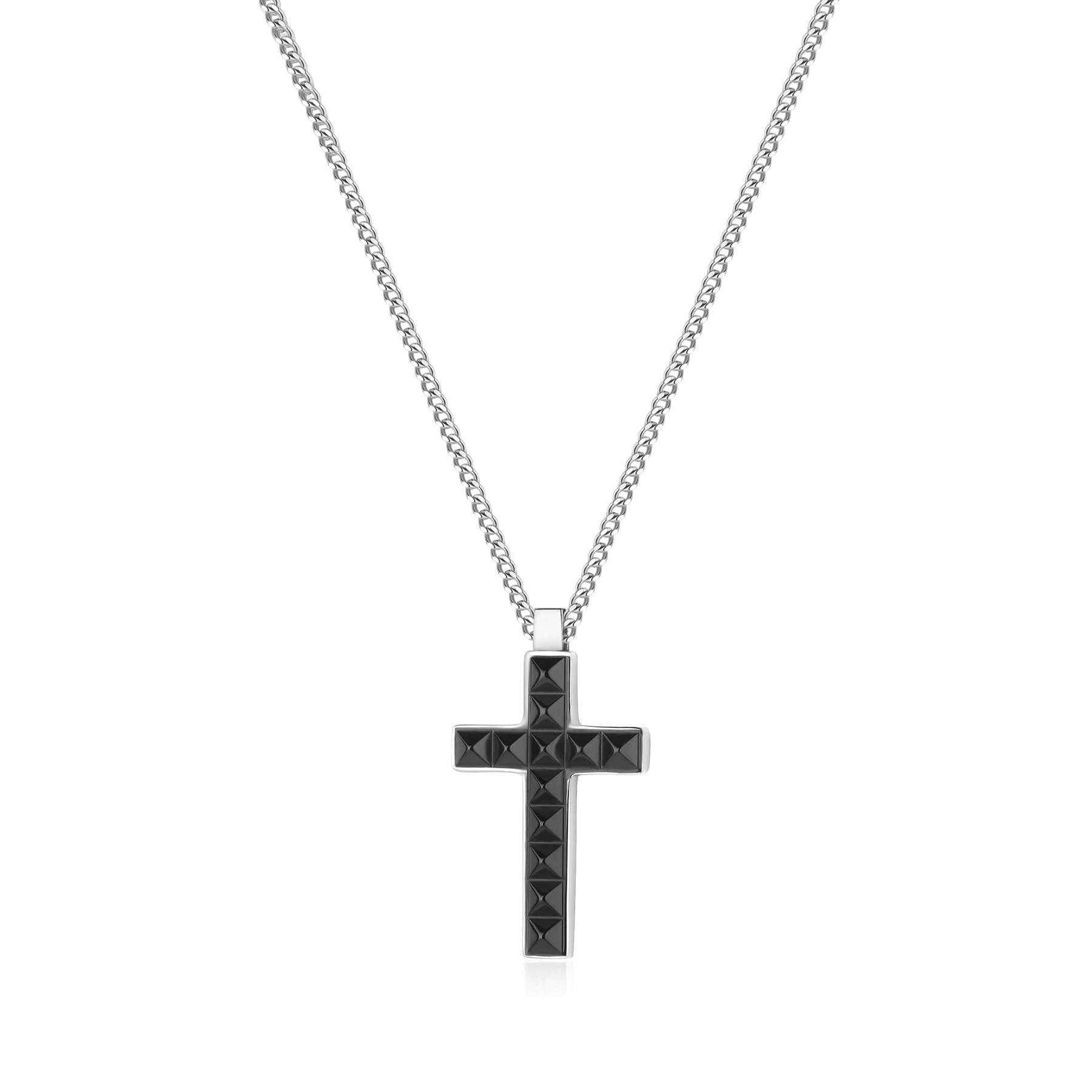 S'Agapò - collana PROUD in acciaio, croce godronata in pvd nero