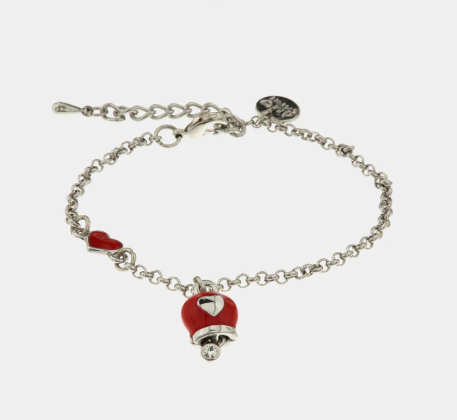 amo capri - Bracciale in Metallo con cuore e campanella portafortuna rossa