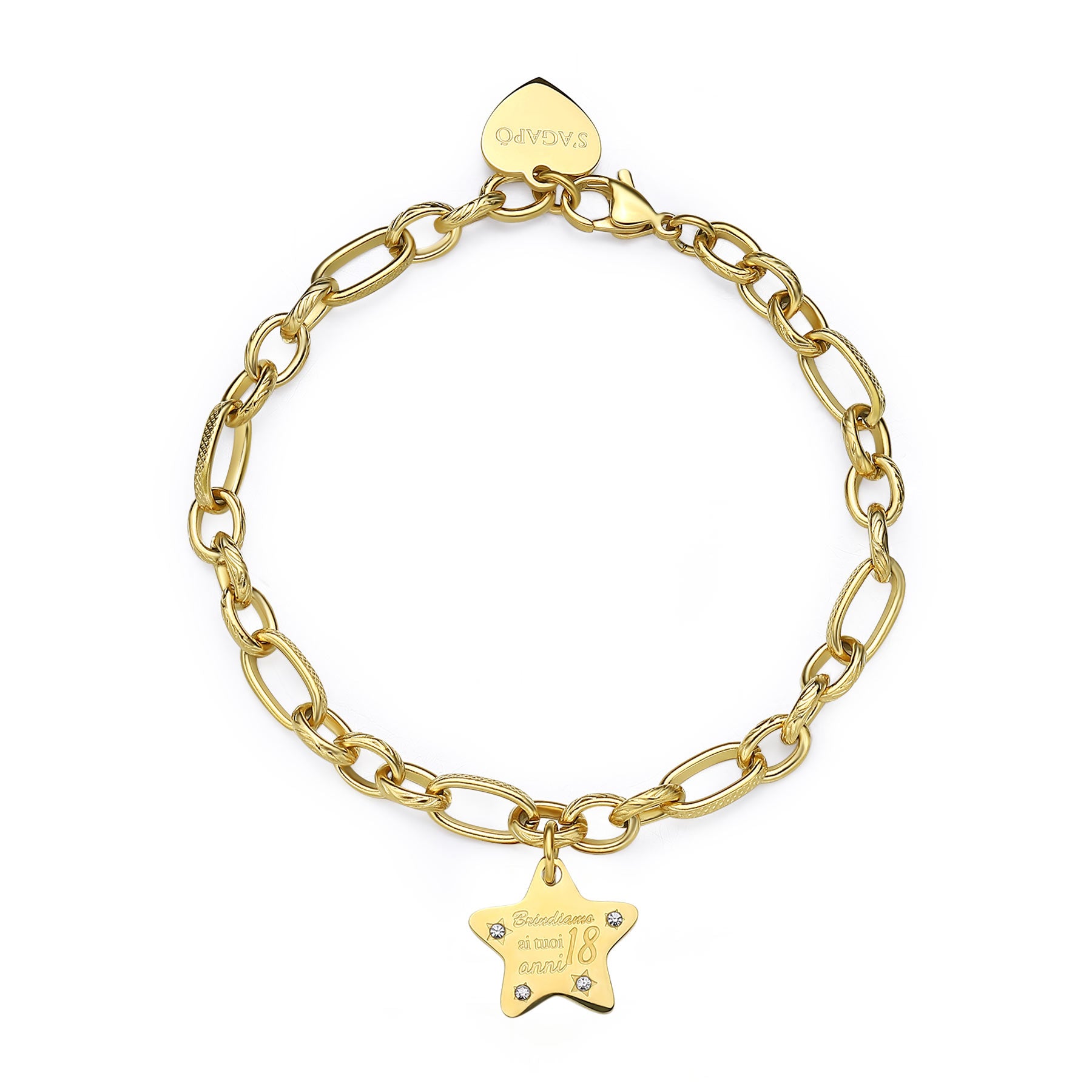S'Agapò - Bracciale BE MY FAMILY , in acciaio, pvd oro stelle