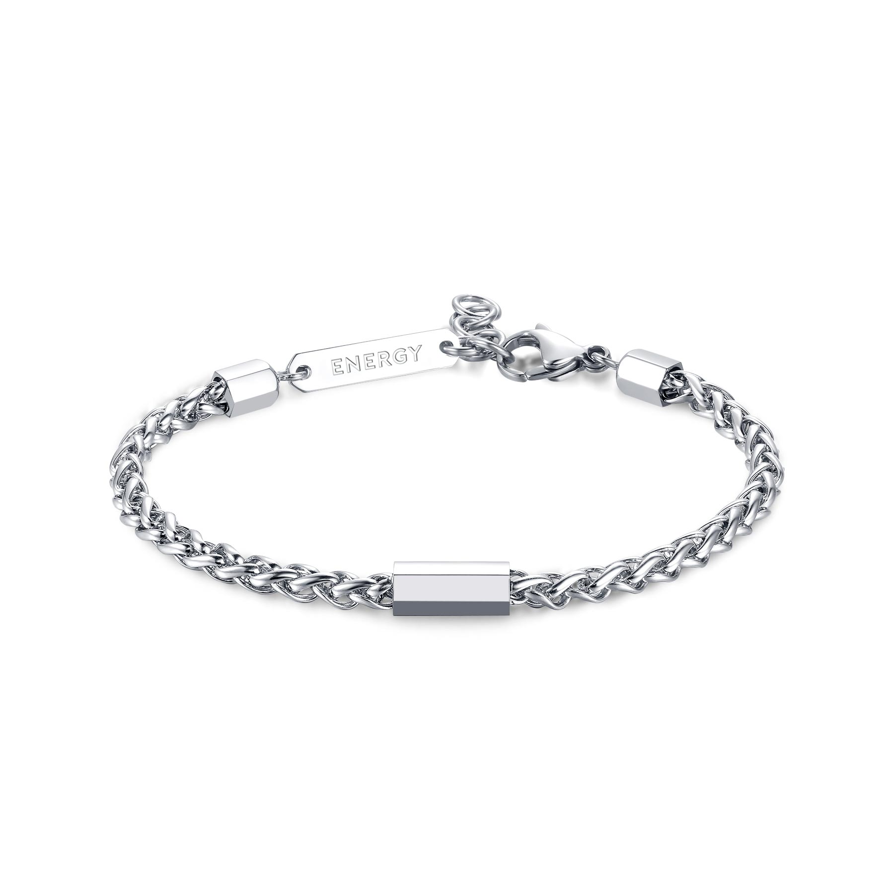S'Agapò - Bracciale RIPPLE in acciaio, catena spiga rotonda