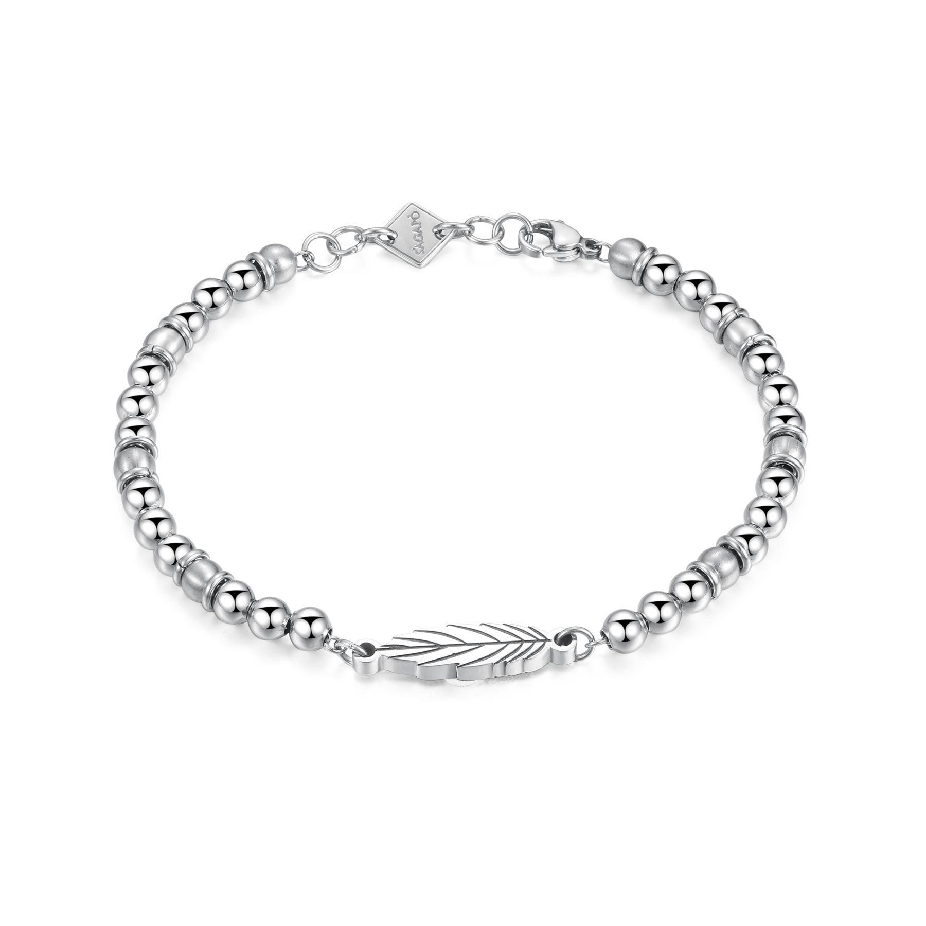 S'Agapò - Bracciale INDIE in acciaio con sfera e piuma