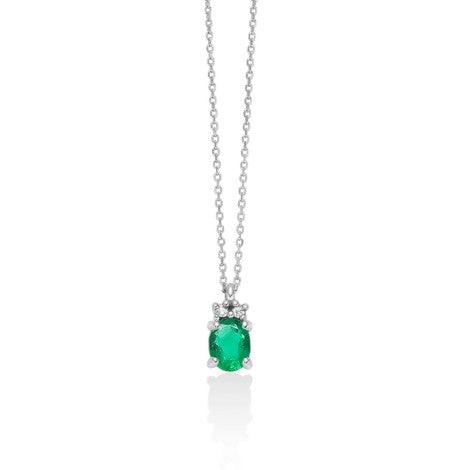 Miluna Collana Miluna Oro Bianco 9kt Smeraldo 0,32 Ct E Diamanti CLD4651X