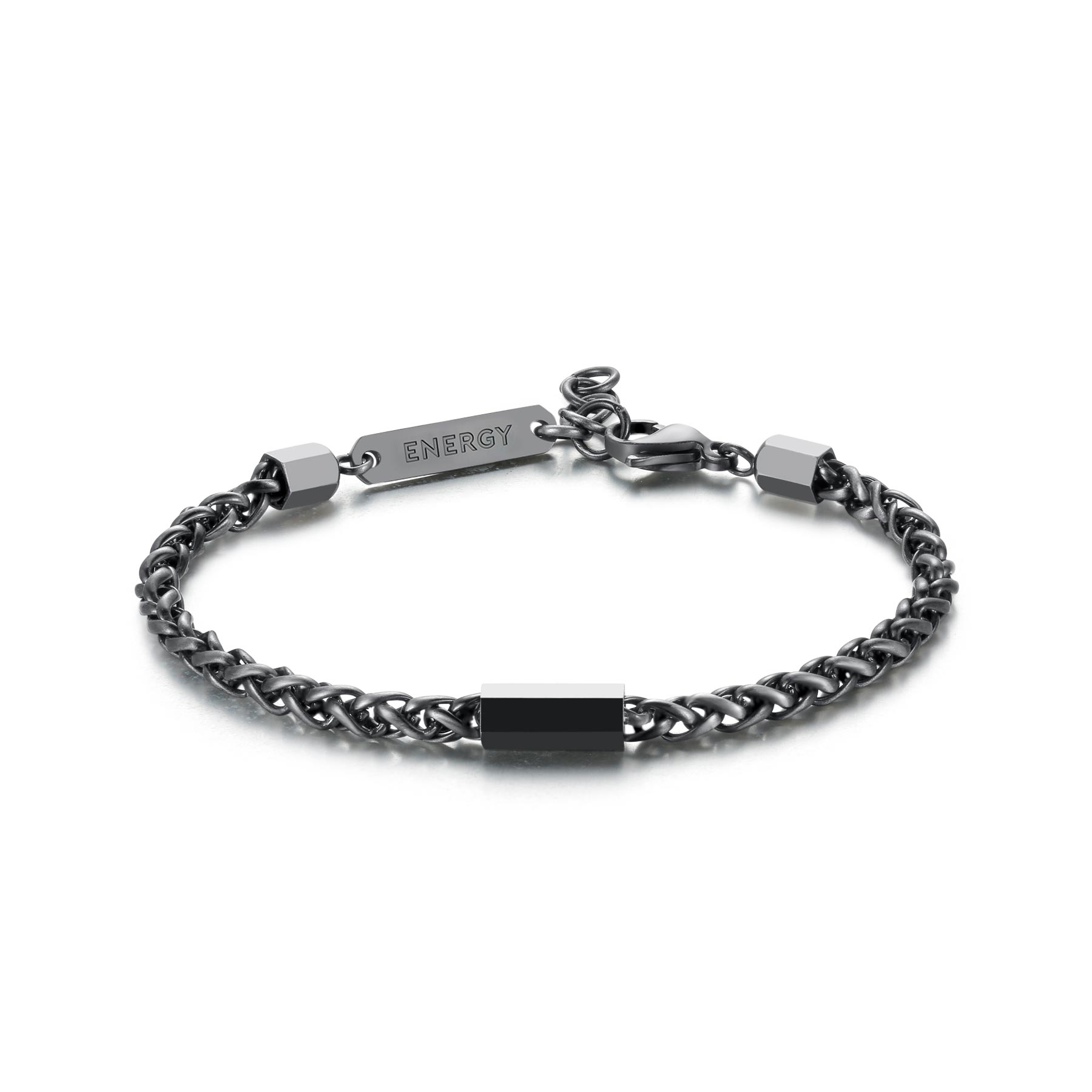 S'Agapò - Bracciale RIPPLE in acciaio brunito , catena spiga
