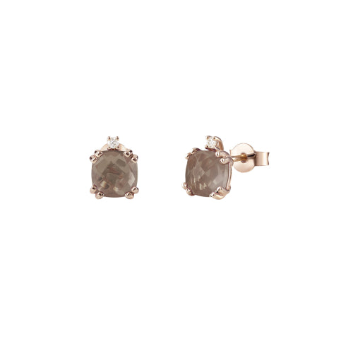 Bliss - JOY CANDY Orecchini in oro rosa 9KT con diamante e quarzo fumè