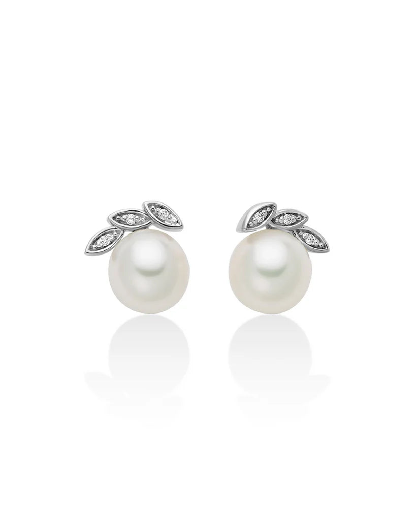 MILUNA Orecchini a lobo da donna Miluna Perle 375 in oro bianco 9kt con 6 diamanti 0,0168ct e perle 7/7,5 PER2723X