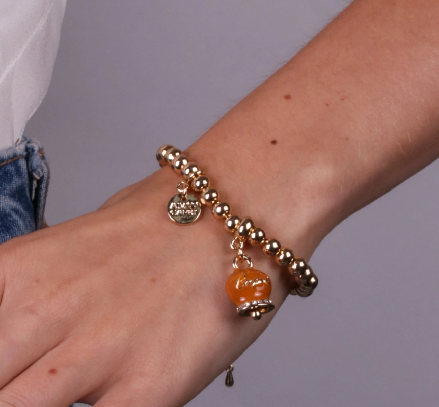 amo capri - Bracciale in Metallo con campanella arancio scritta capri