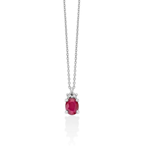 Miluna Collana Miluna Oro Bianco 9kt Rubino 0,45 Ct E Diamanti CLD4660X