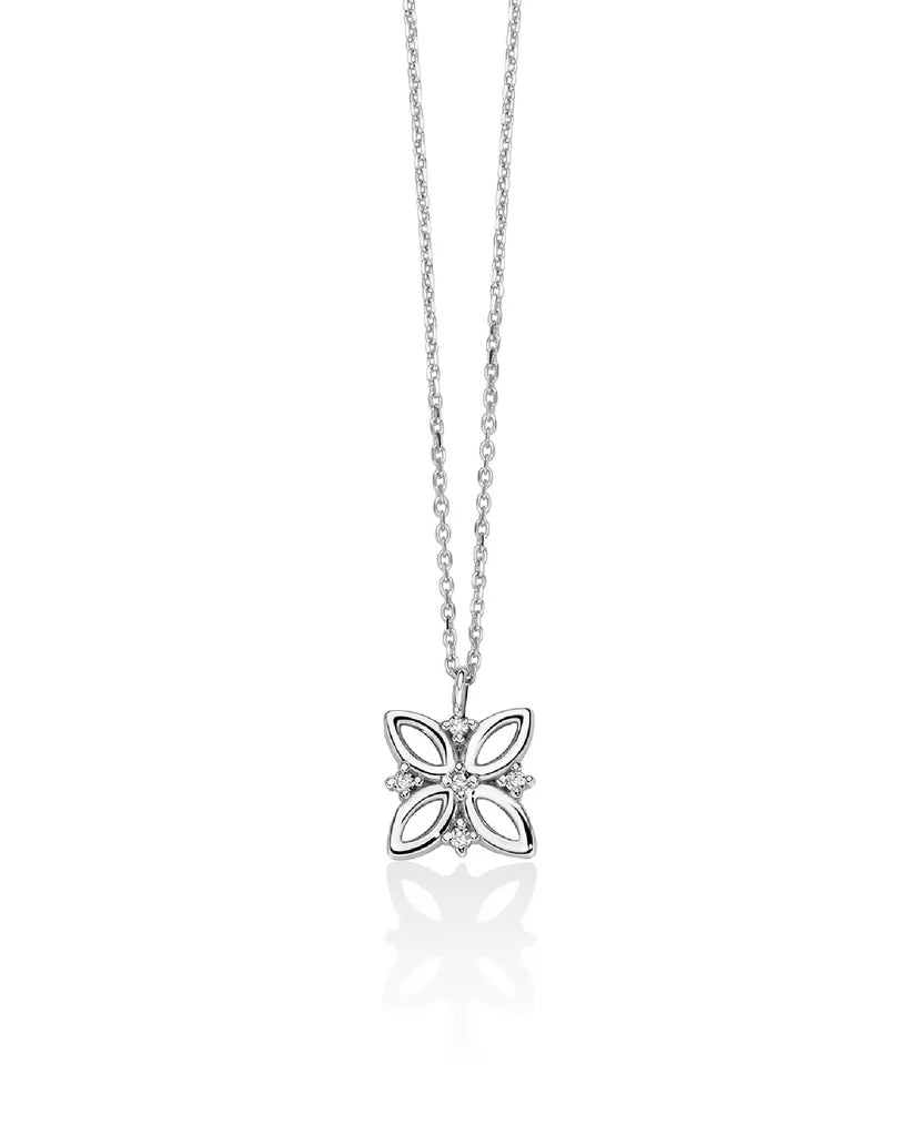 MILUNA Collana da donna Miluna Diamanti 375 in oro bianco 9kt con fiore e diamanti di 0,0165ct CLD4671X