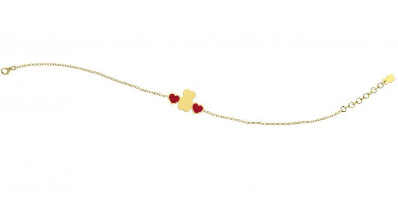 Nanan - Bracciale con Orsetto e Cuori Rossi