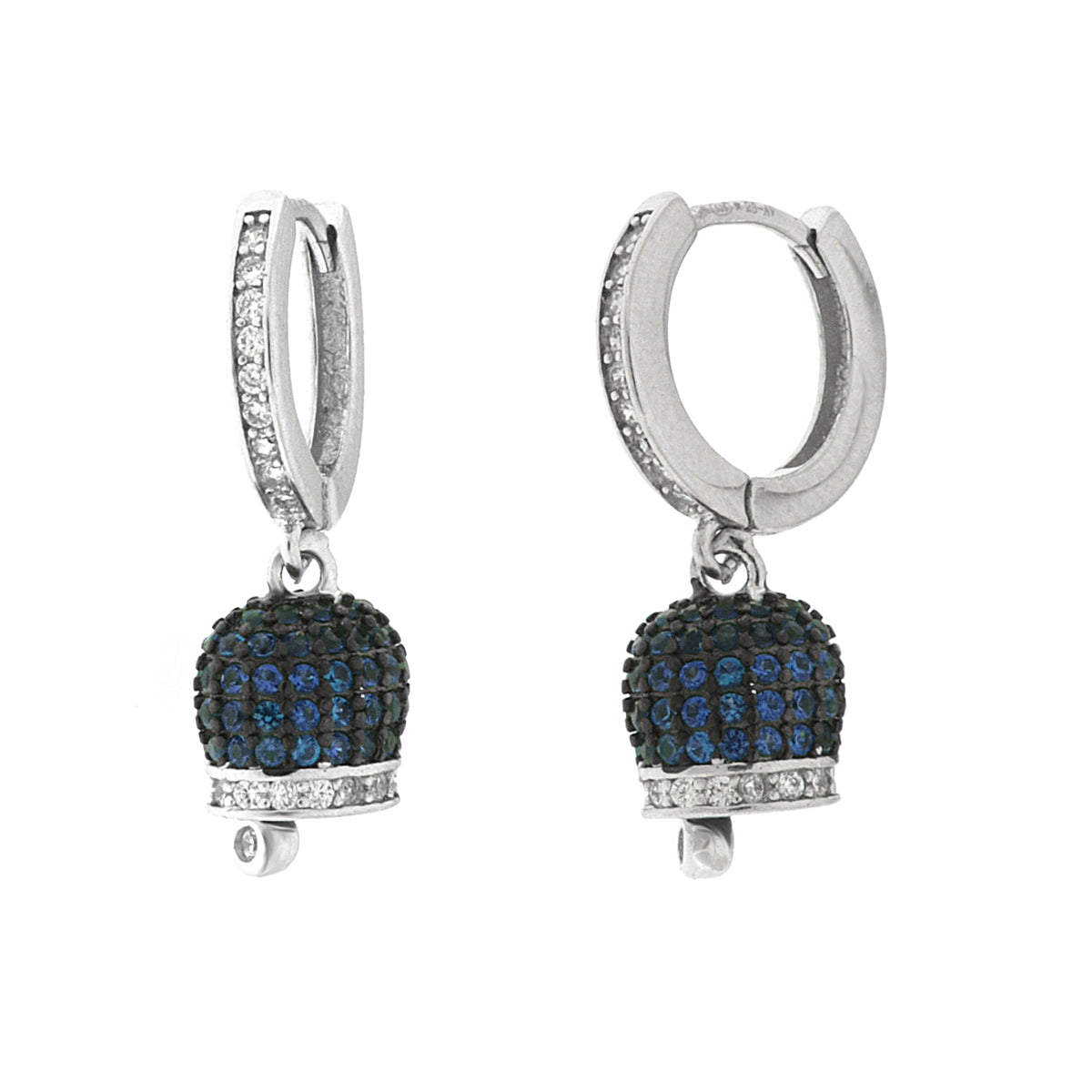 amo capri - Orecchini in Argento 925 con campanella portafortuna tempestata da zirconi blu