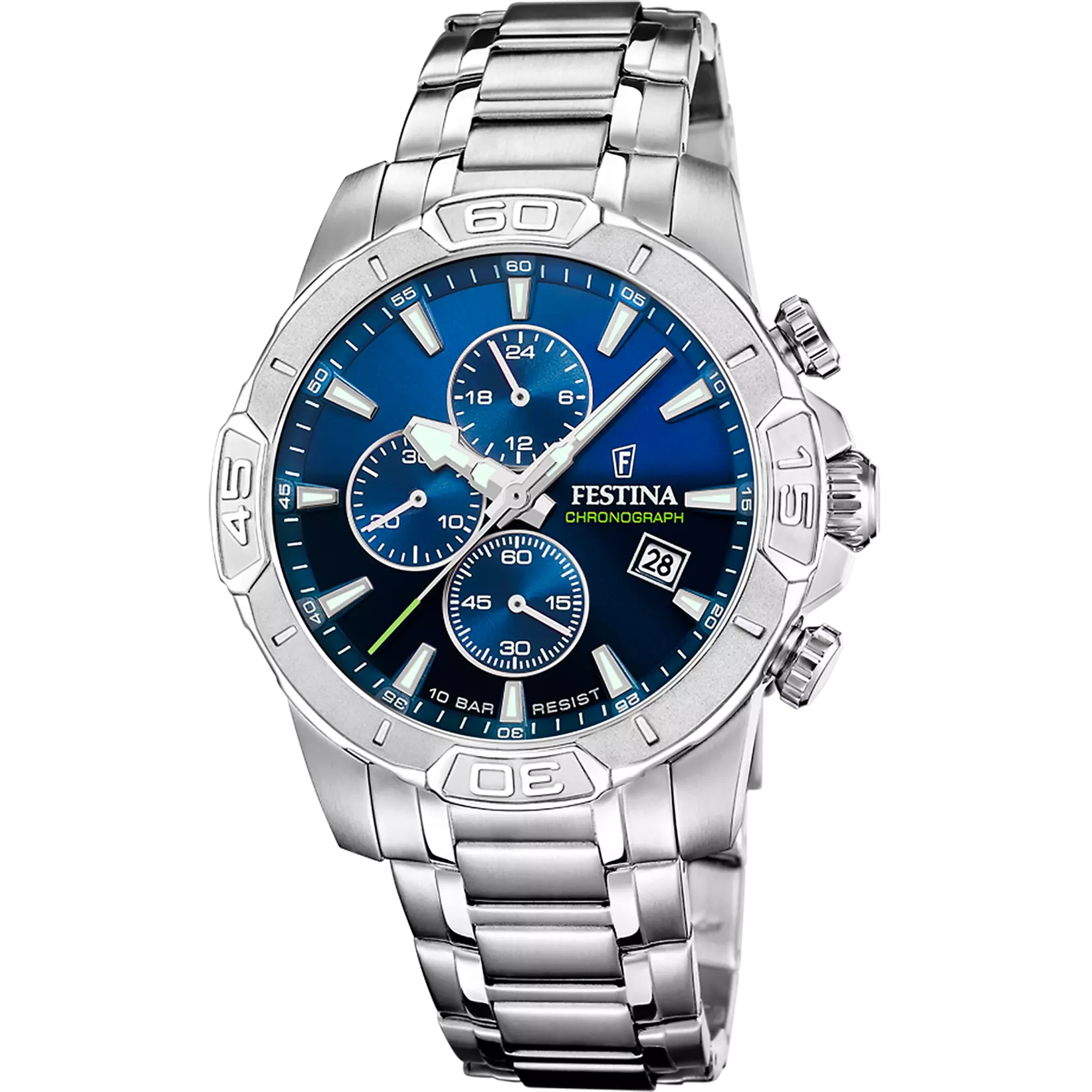 OROLOGIO FESTINA TIMELESS CHRONOGRAPH F20704/4 AZZURO CINGHIA ACCIAIO INOSSIDABILE 316L, UOMO