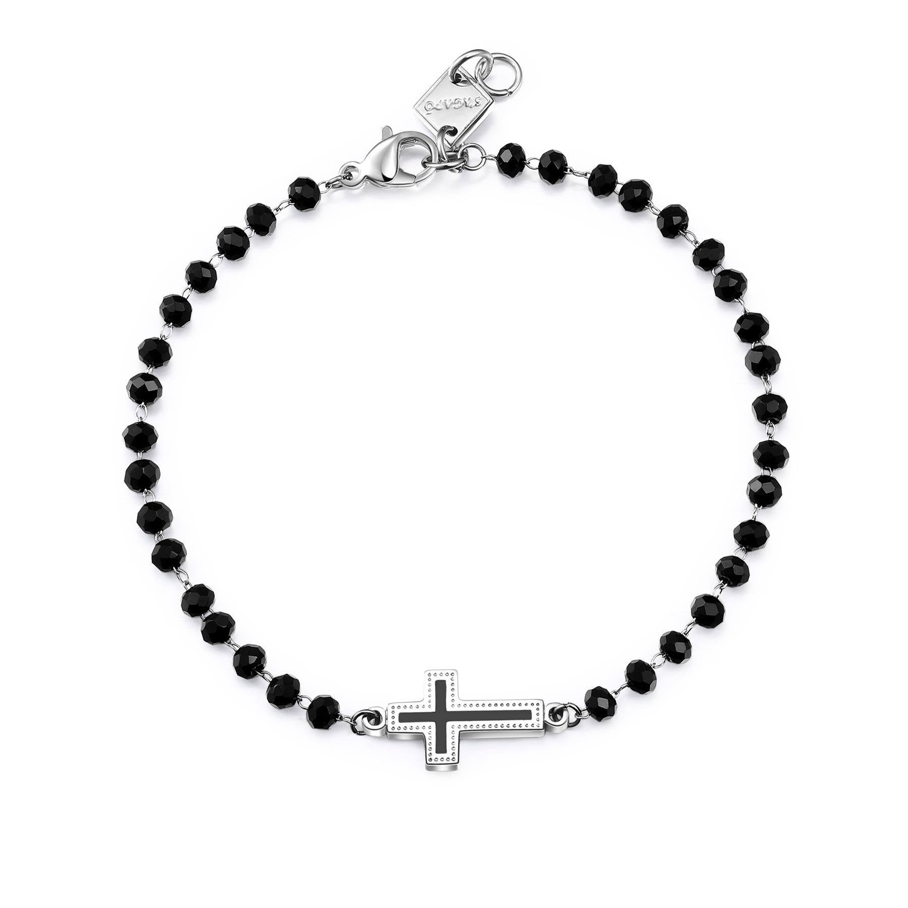 S'Agapò - Bracciale CHARISMA in acciaio, vetro nero con croce