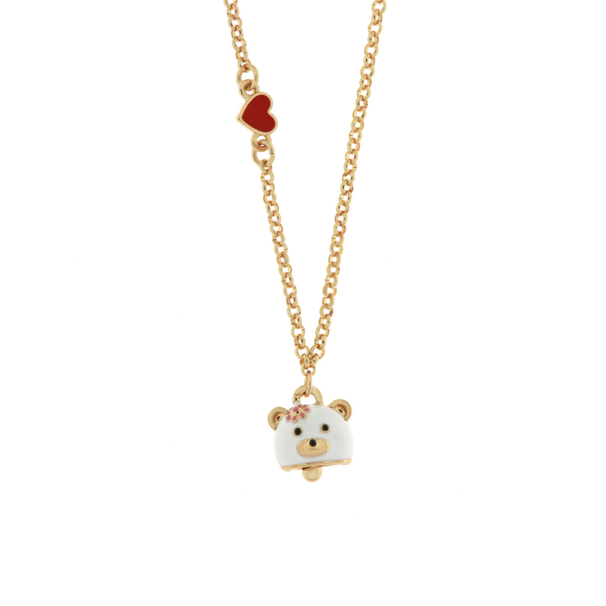 amo capri - Collana in Metallo con campanella a forma di orso bianco e cuore rosso