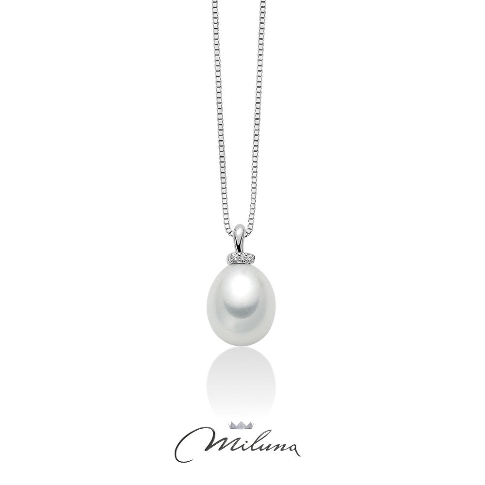 COLLANA PERLA OVALE E DIAMANTI - MILUNA
