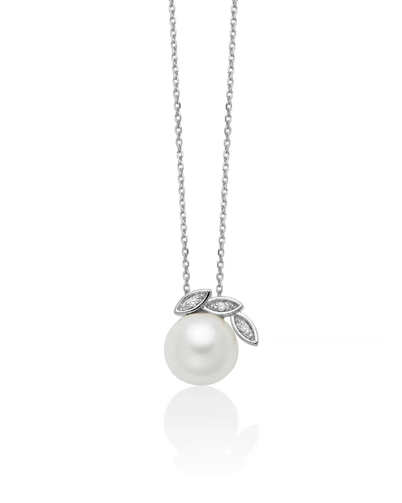 MILUNA Collana girocollo da donna Miluna Perle 375 in oro bianco 9kt con tre diamanti 0,0084ct e perla di 7,5/8 PCL6513X